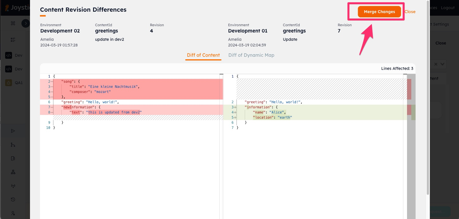 Access the Merge Tool from the Sync Tool