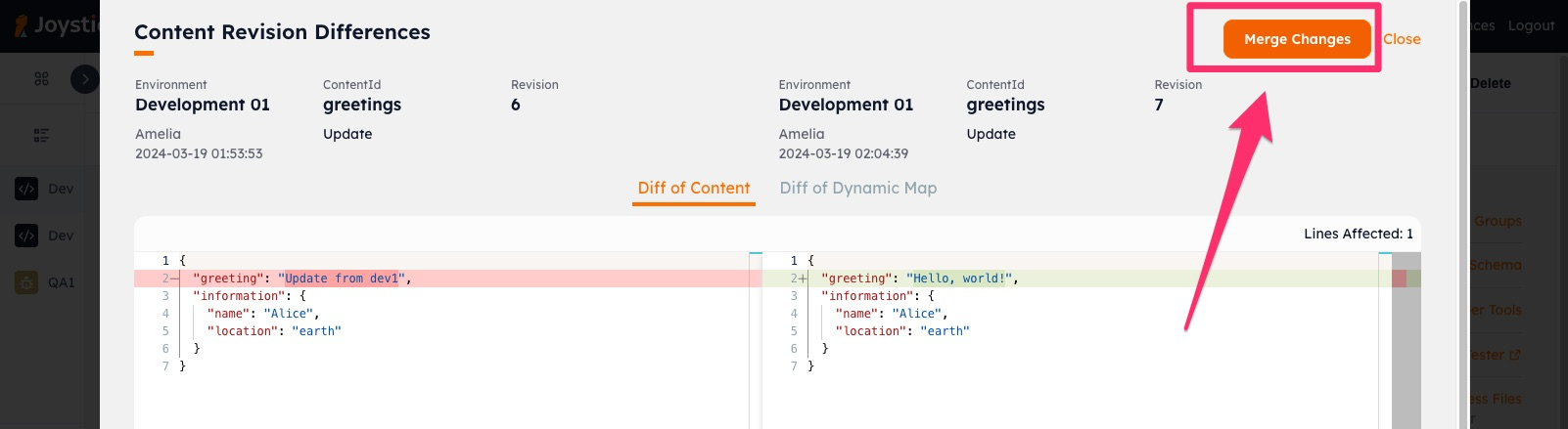 Access the Merge Tool from the Diff Viewer