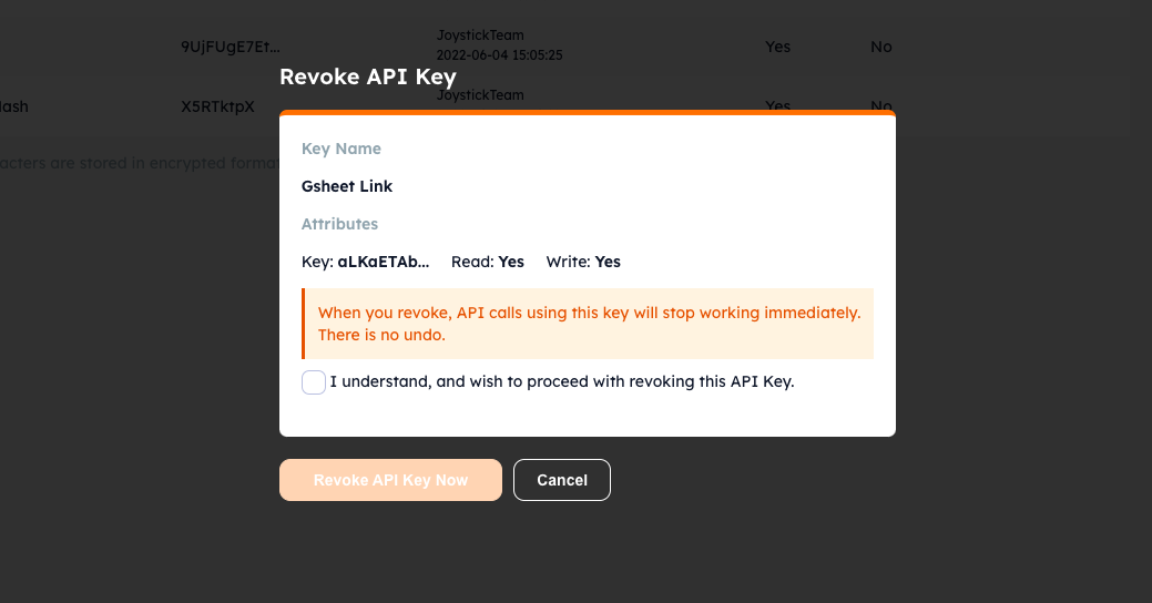 Revoke API Key Dialog