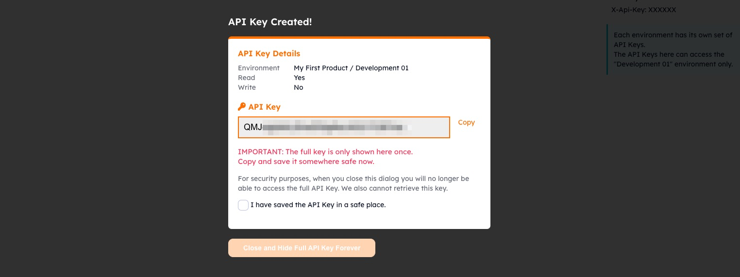 Éxito al Crear Clave API